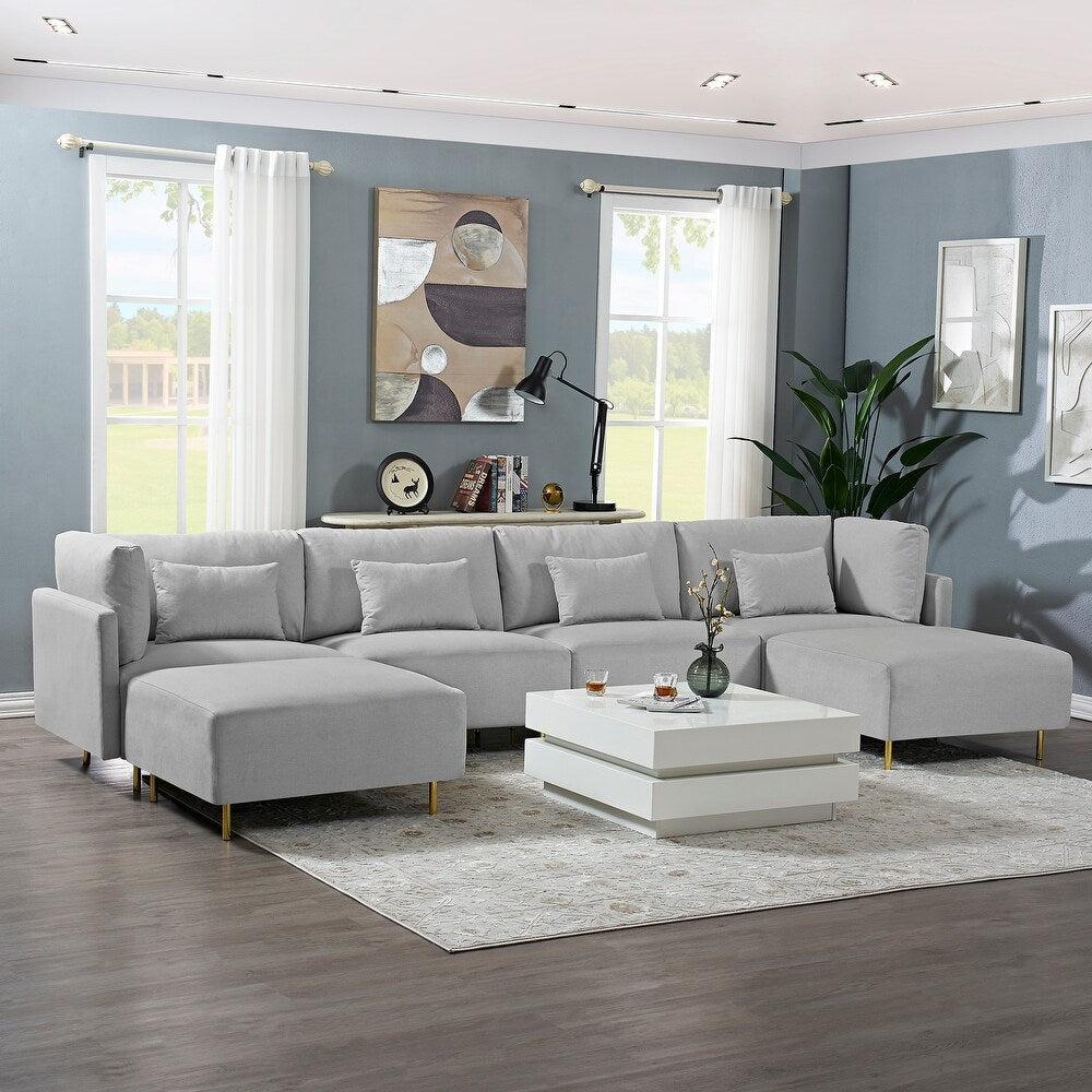 GREY MODULAR 6-PIECE SOFA WITH GOLD LEGS
