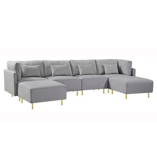 GREY MODULAR 6-PIECE SOFA WITH GOLD LEGS