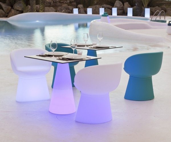 LED WHITE OUTDOOR GLASS TOP SIDE TABLE