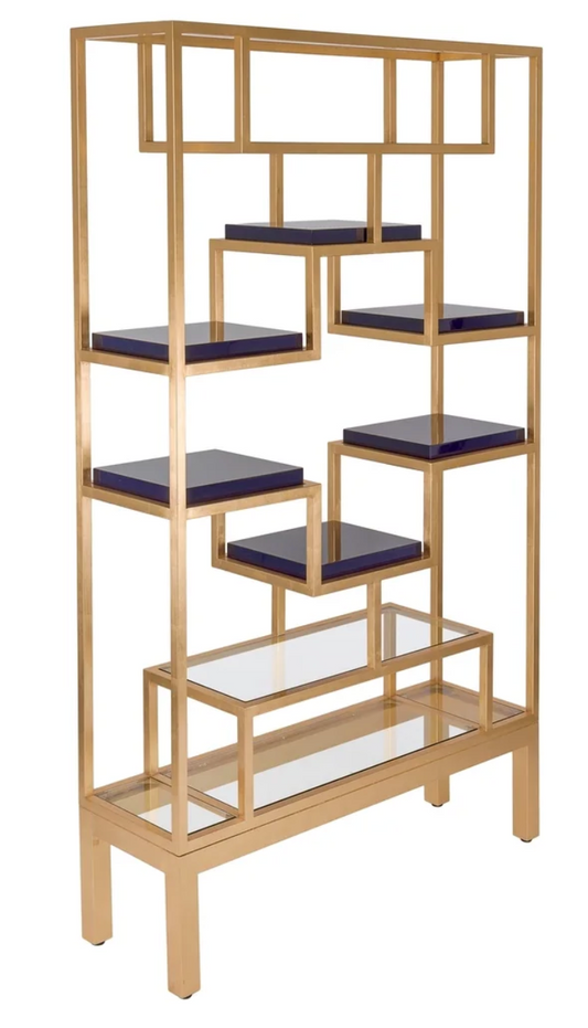GOLD LEAF ETAGERE WITH BLACK SHELVES