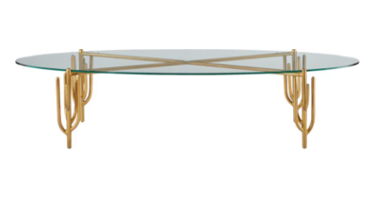GLASS TOP GOLD CACTI LEG COFFEE TABLE