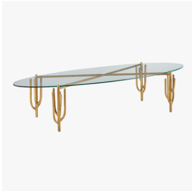 GLASS TOP GOLD CACTI LEG COFFEE TABLE