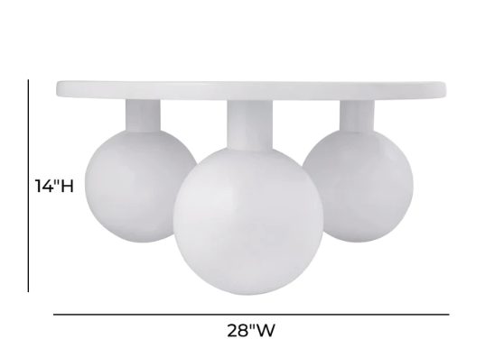 ROUND WHITE COFFEE TABLE WITH 3 BALL LEGS
