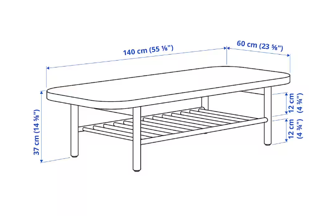 LIGHT OAK COFEE TABLE WITH ROUNDED CORNERS