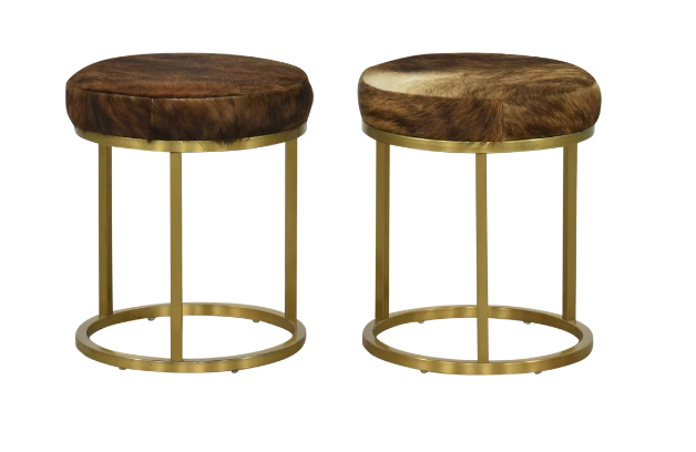 COWHIDE GOLD LEG STOOLS
