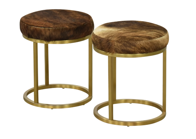 COWHIDE GOLD LEG STOOLS