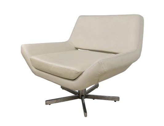 EXTRA WIDE MID-CENTURY WHITE LEATHER SWIVEL OFFICE / ACCENT CHAIR