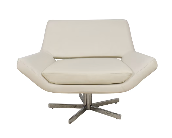 EXTRA WIDE MID-CENTURY WHITE LEATHER SWIVEL OFFICE / ACCENT CHAIR
