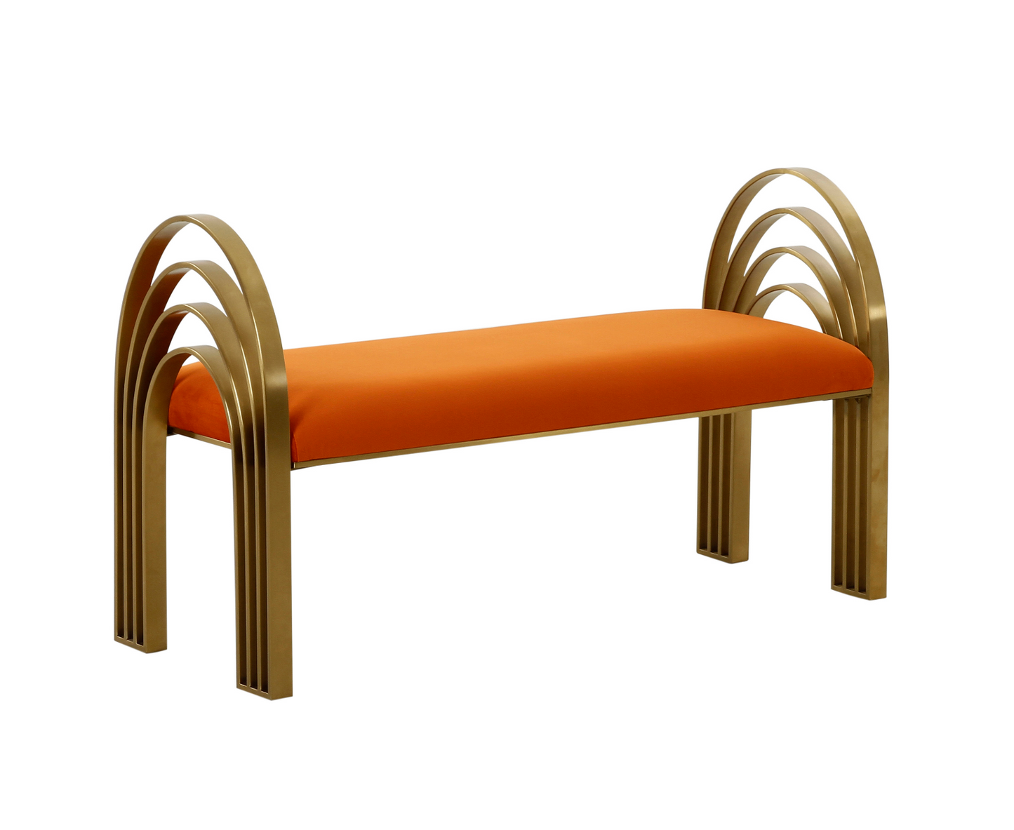 RUST ORANGE VELVET BENCH WITH GOLD LEGS
