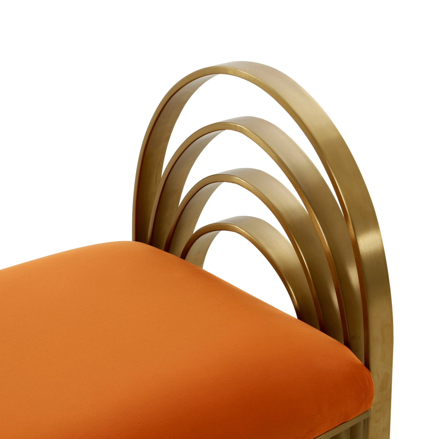 RUST ORANGE VELVET BENCH WITH GOLD LEGS