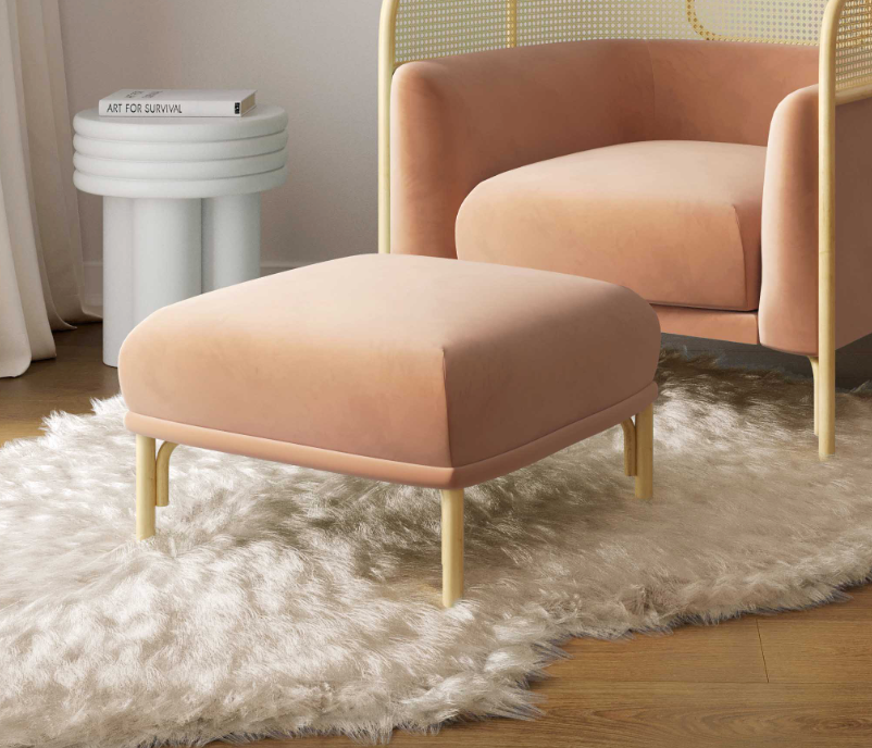 PEACH-MAUVE VELVET OTTOMAN
