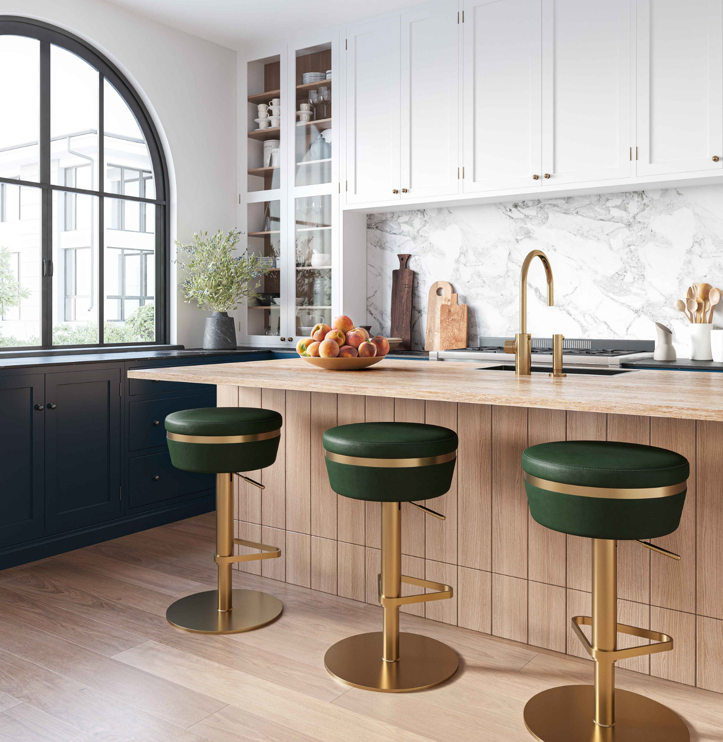 GREEN AND GOLD ADJUSTABLE BAR STOOL