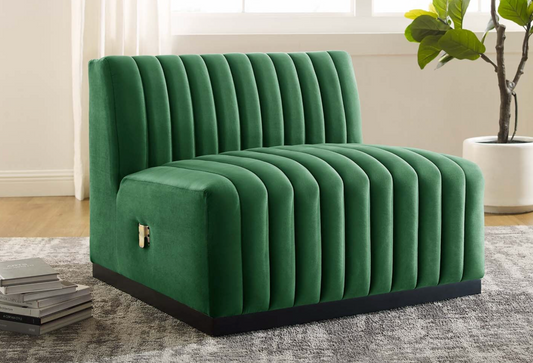 Channel Tufted Emerald Green Velvet Armless Chair Sectional Sofa  Piece
