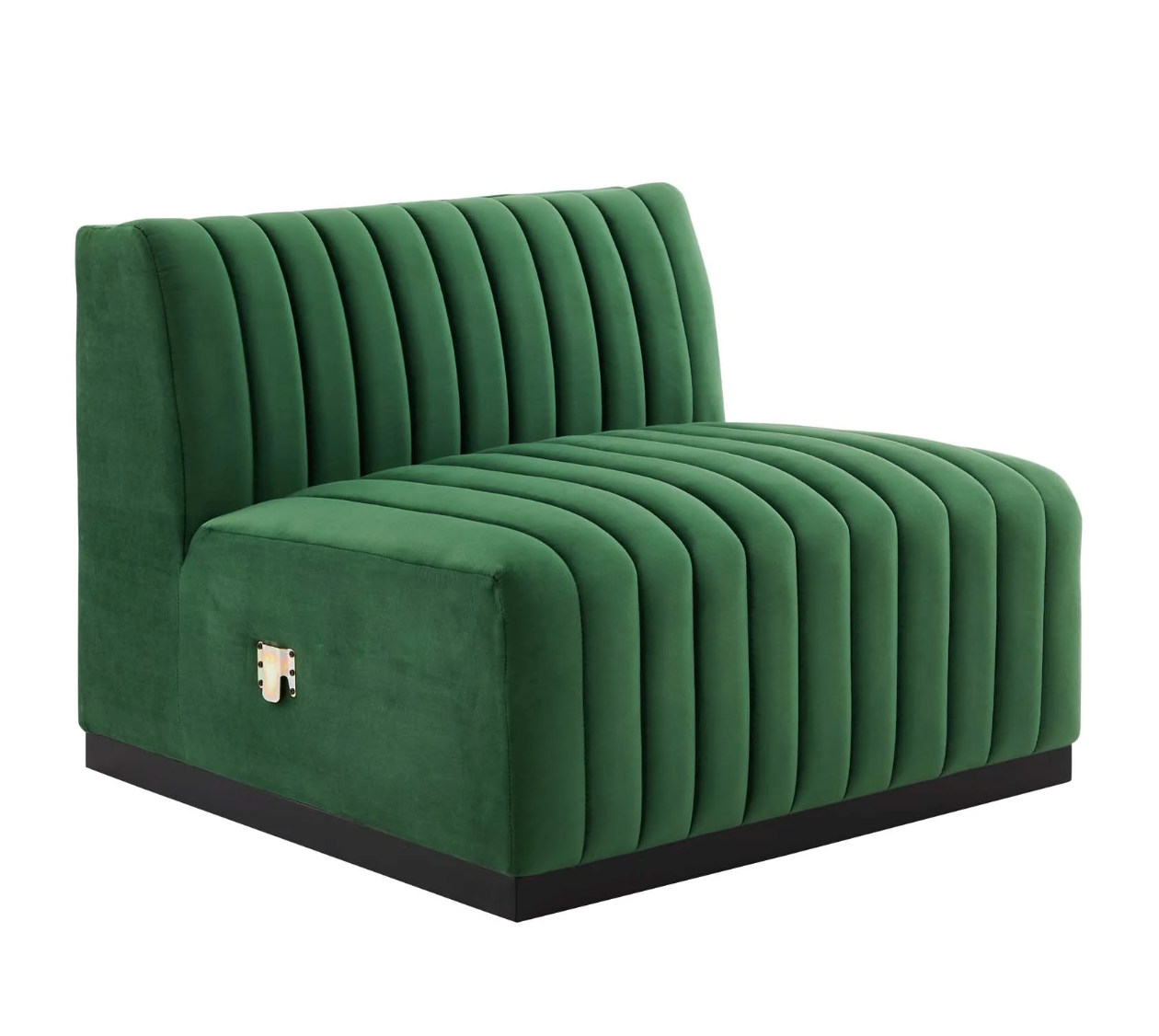 Channel Tufted Emerald Green Velvet Armless Chair Sectional Sofa  Piece