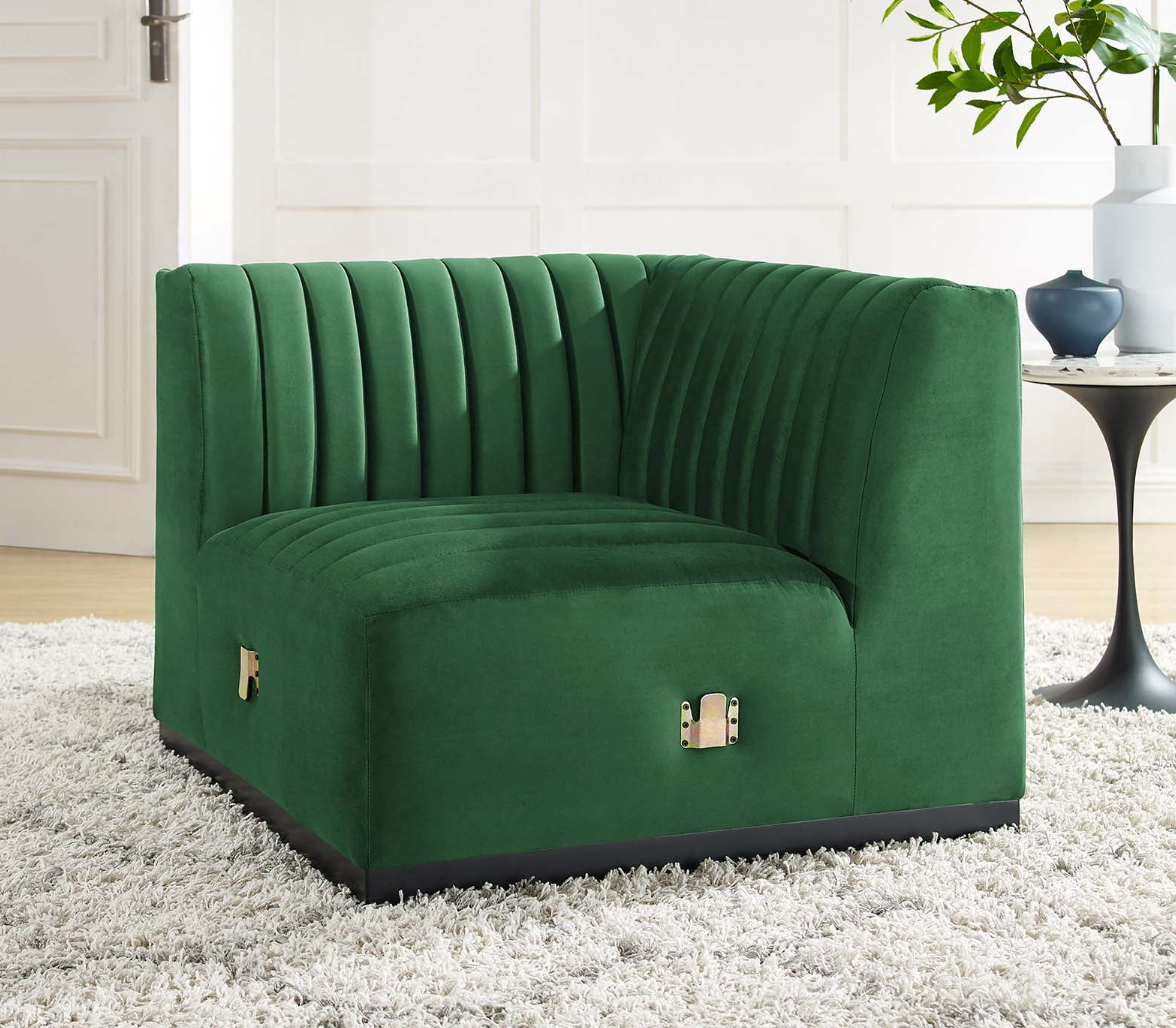 Channel Tufted Emerald Green Velvet Arm Chair Sectional Sofa Piece