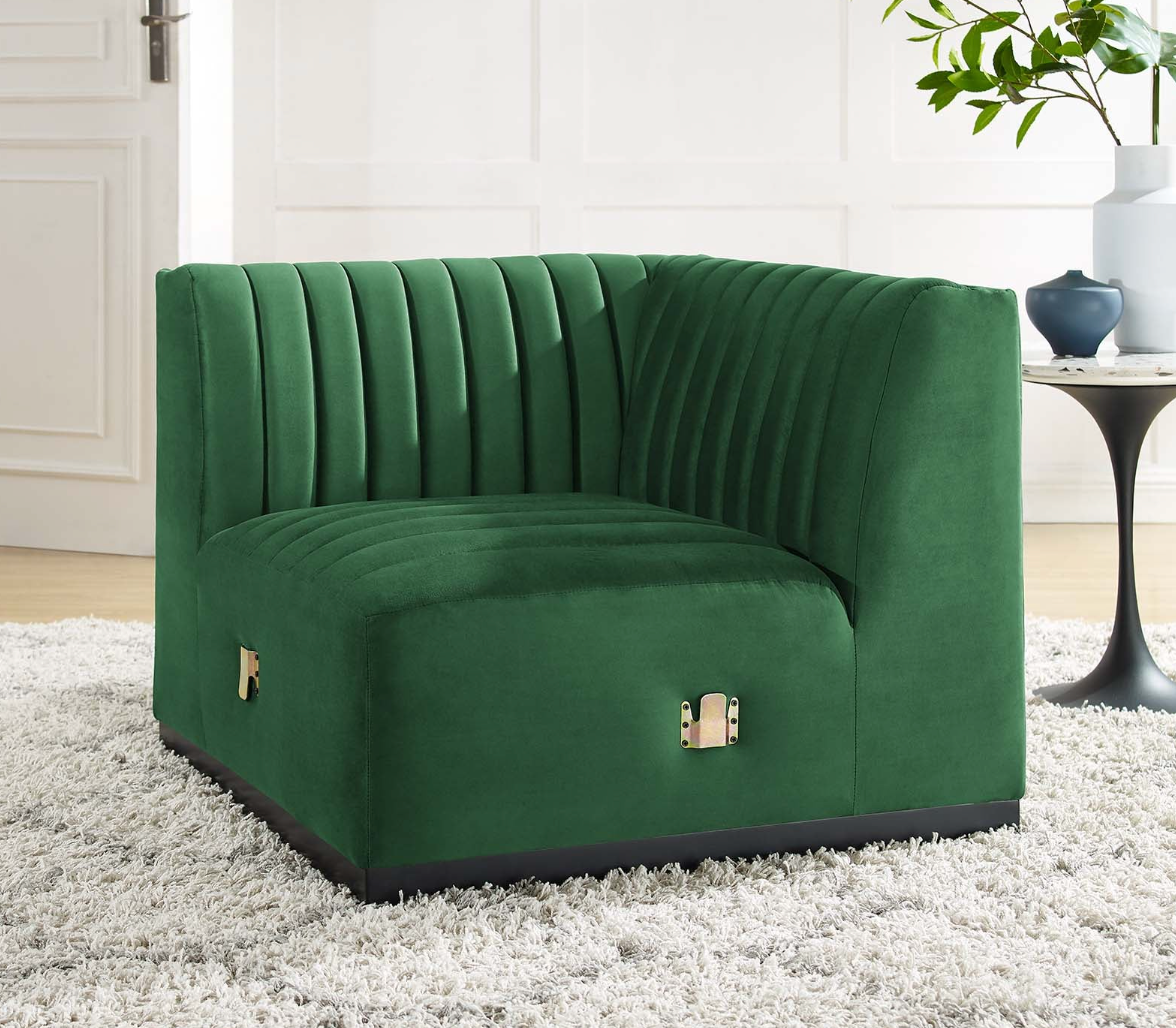 Channel Tufted Emerald Green Velvet Arm Chair Sectional Sofa  Piece