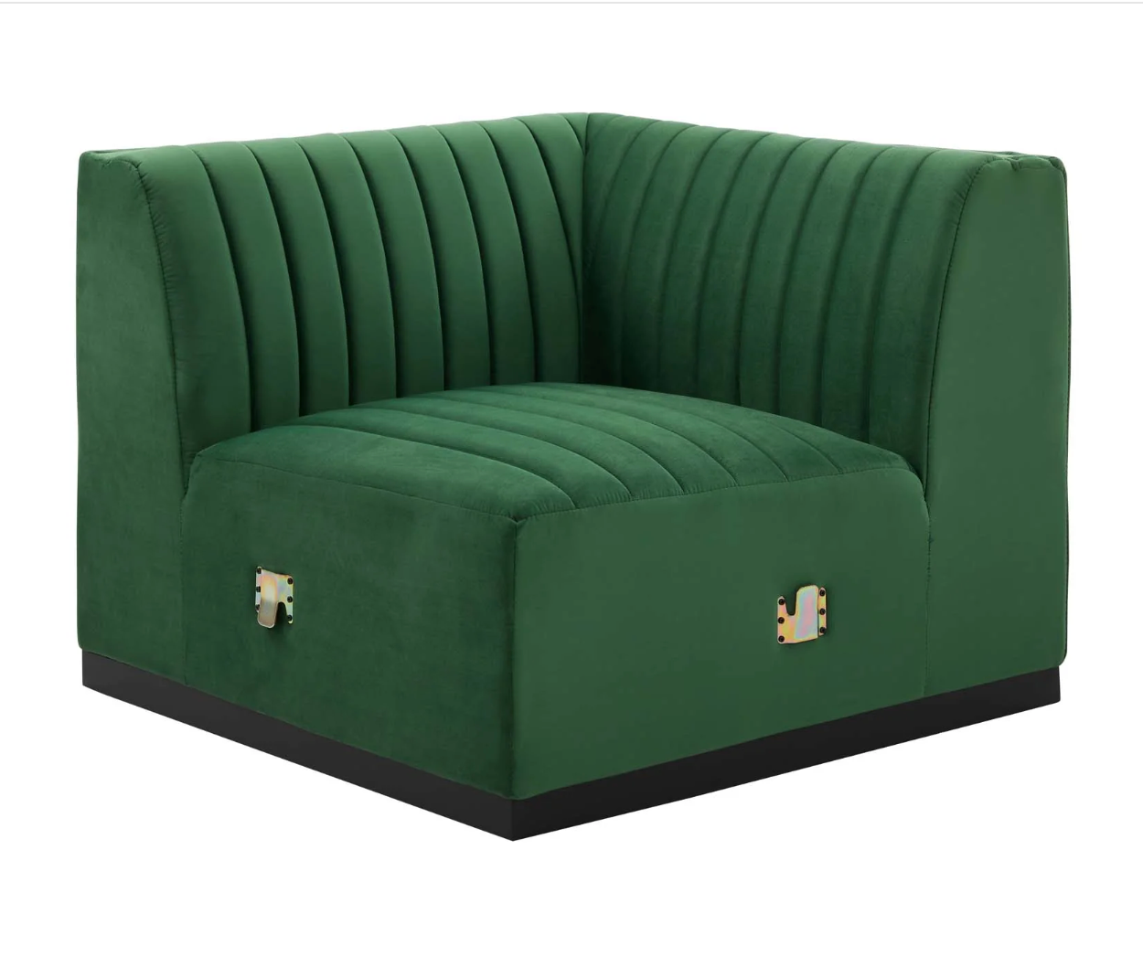Channel Tufted Emerald Green Velvet Arm Chair Sectional Sofa Piece