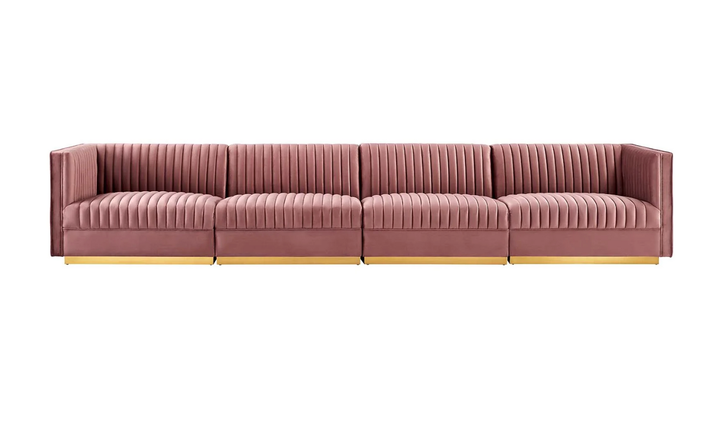 Channel Tufted Blush Pink Velvet Sectional 4-Piece Sofa