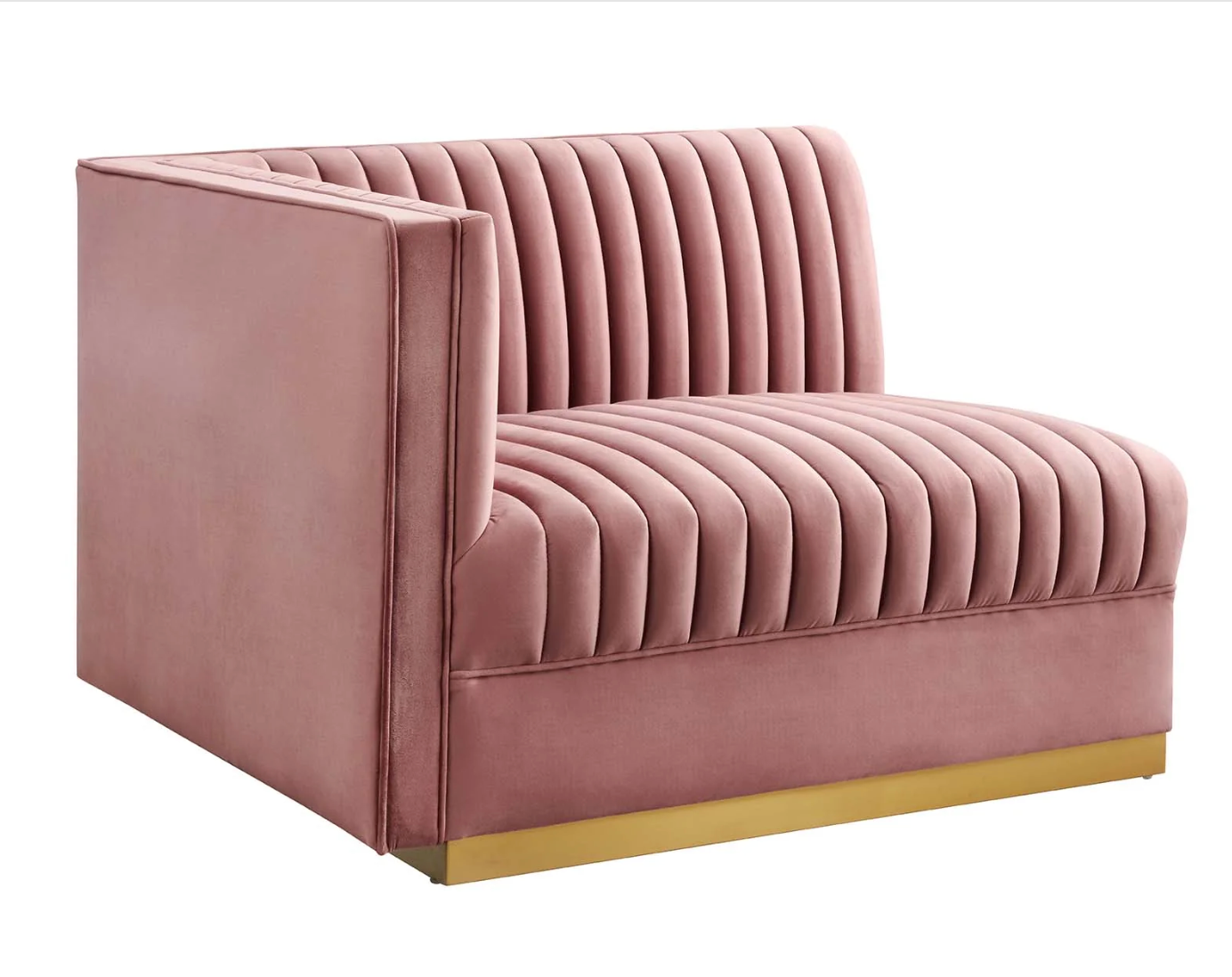 Channel Tufted Blush Pink Velvet Sectional 4-Piece Sofa