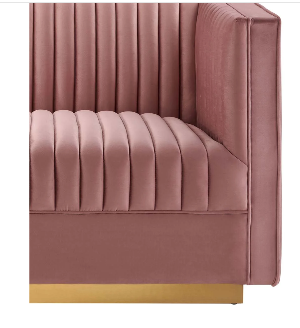 Channel Tufted Blush Pink Velvet Sectional 4-Piece Sofa