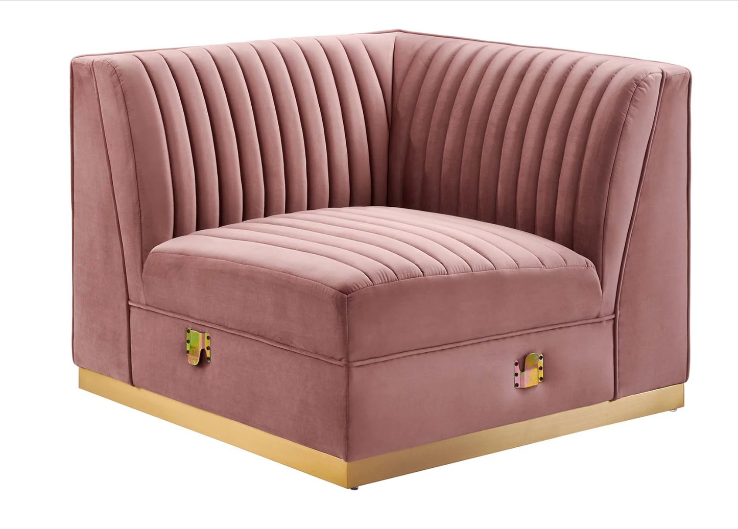 Channel Tufted Blush Pink Velvet Sectional Sofa Corner Chair