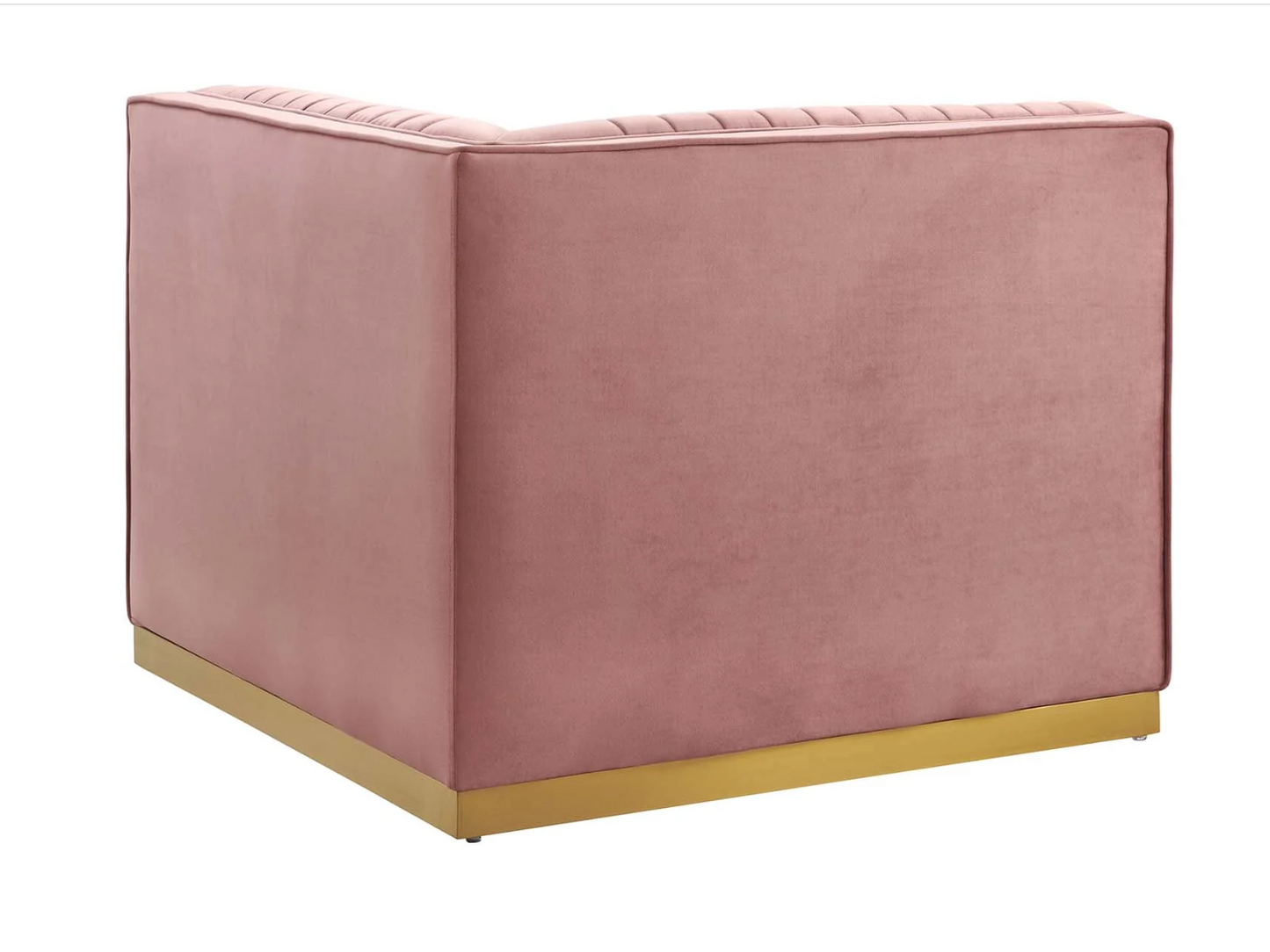 Channel Tufted Blush Pink Velvet Sectional Sofa Corner Chair
