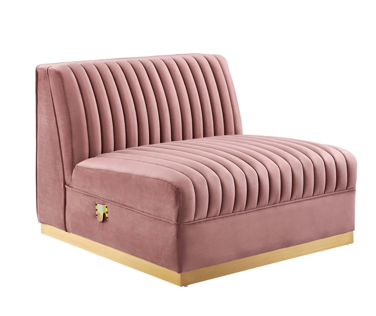 Channel Tufted Blush Pink Velvet Sectional Sofa Armless Chair