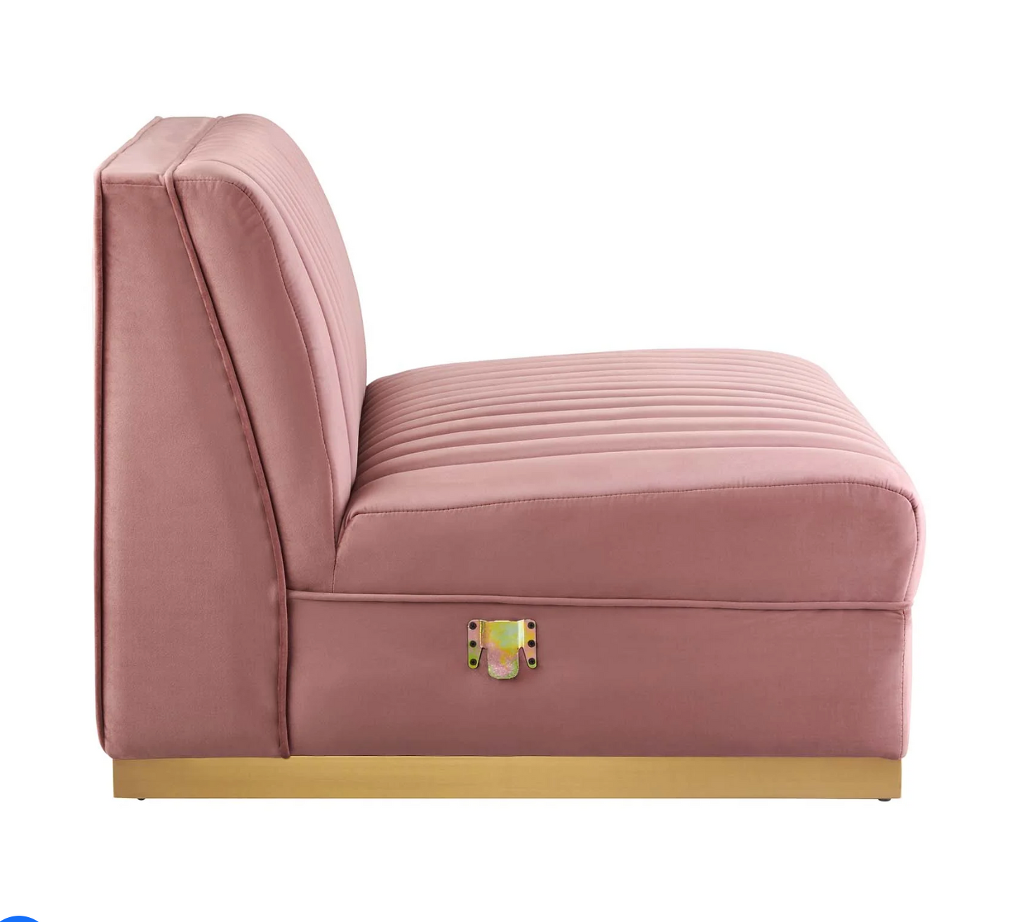 Channel Tufted Blush Pink Velvet Sectional Sofa Armless Chair