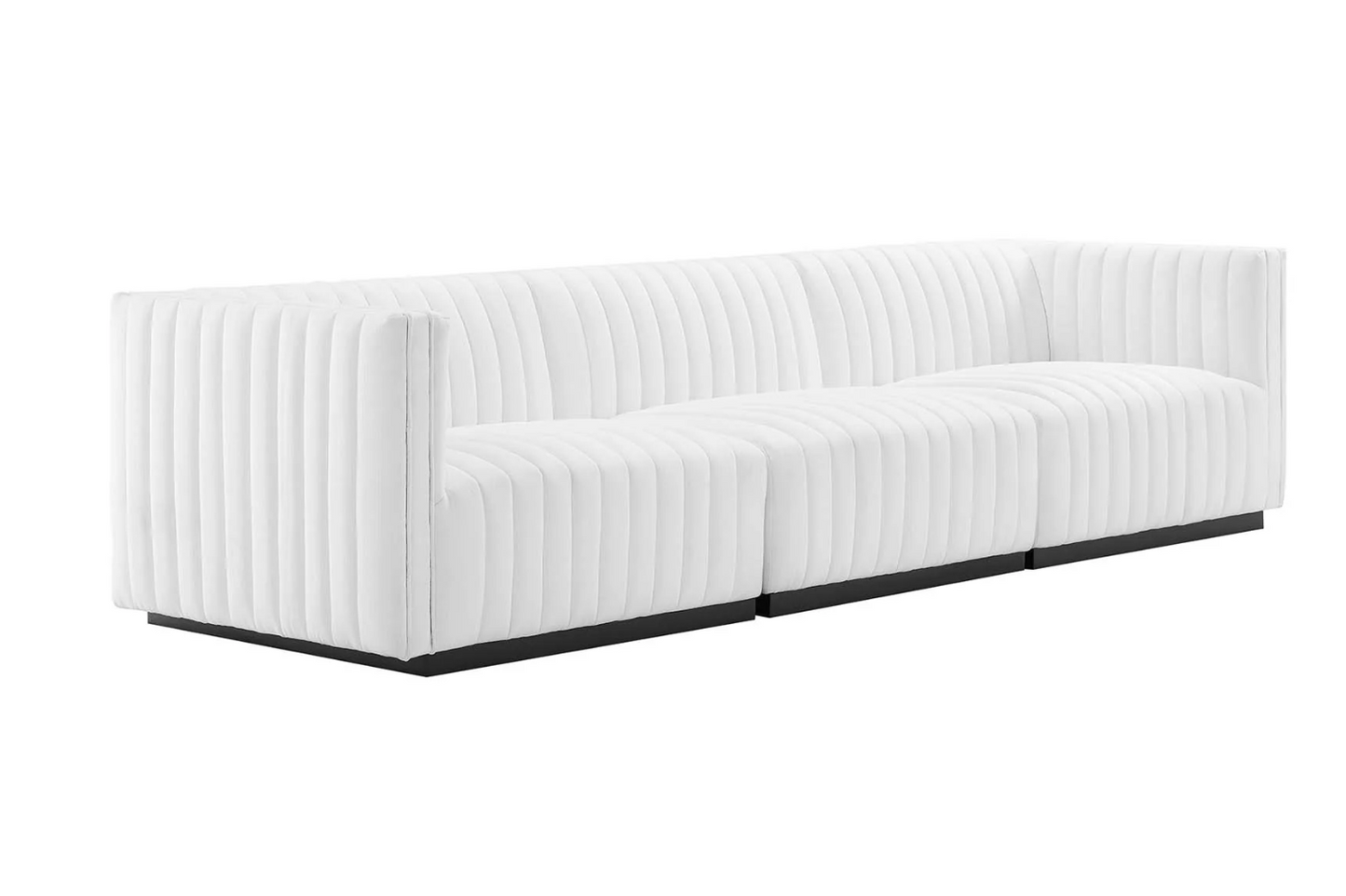 Channel Tufted White Upholstered Fabric Sofa