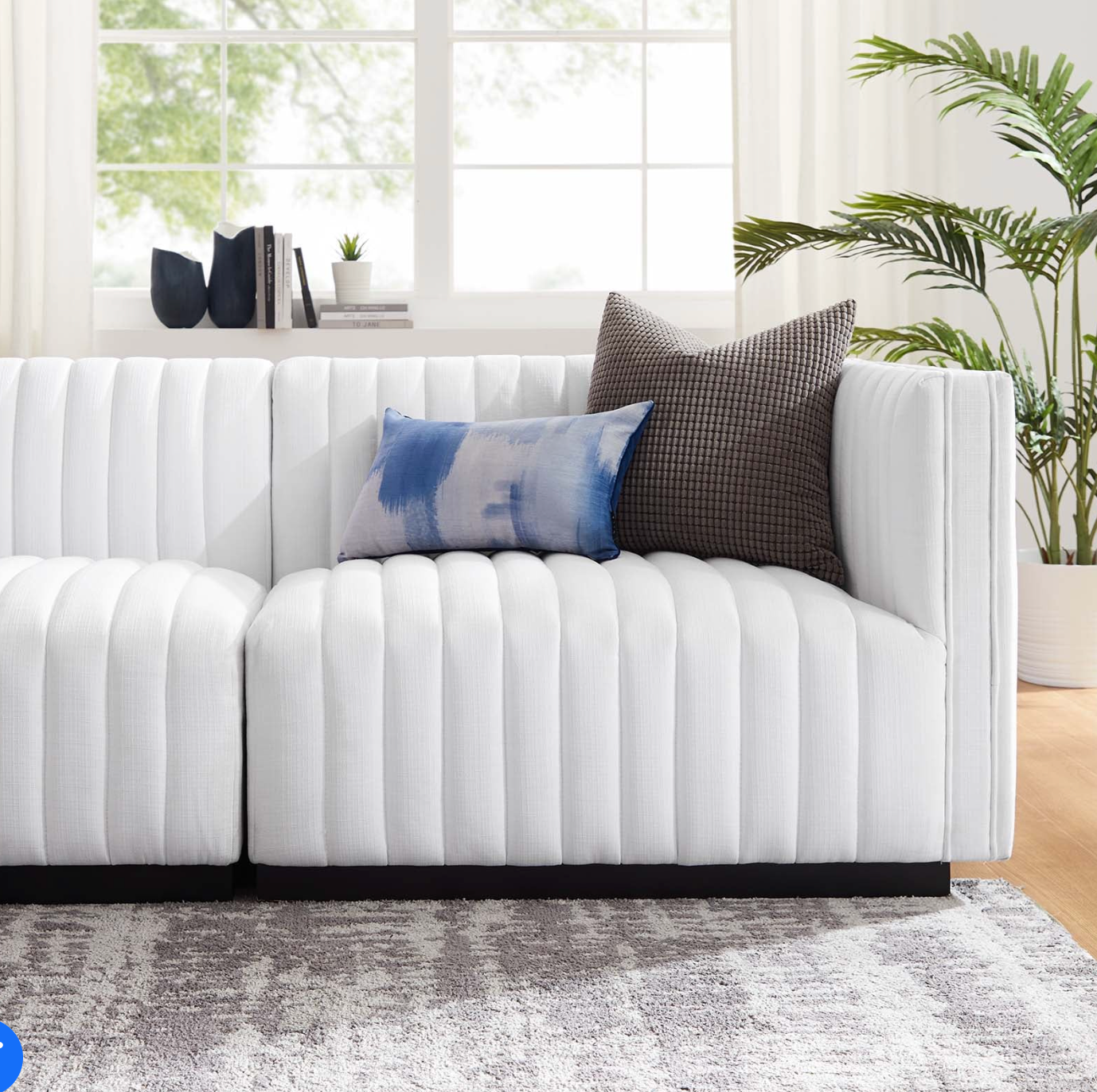 Channel Tufted White Upholstered Fabric Sofa