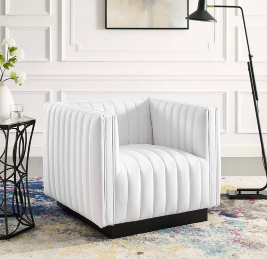 White Tufted Upholstered Fabric Armchair