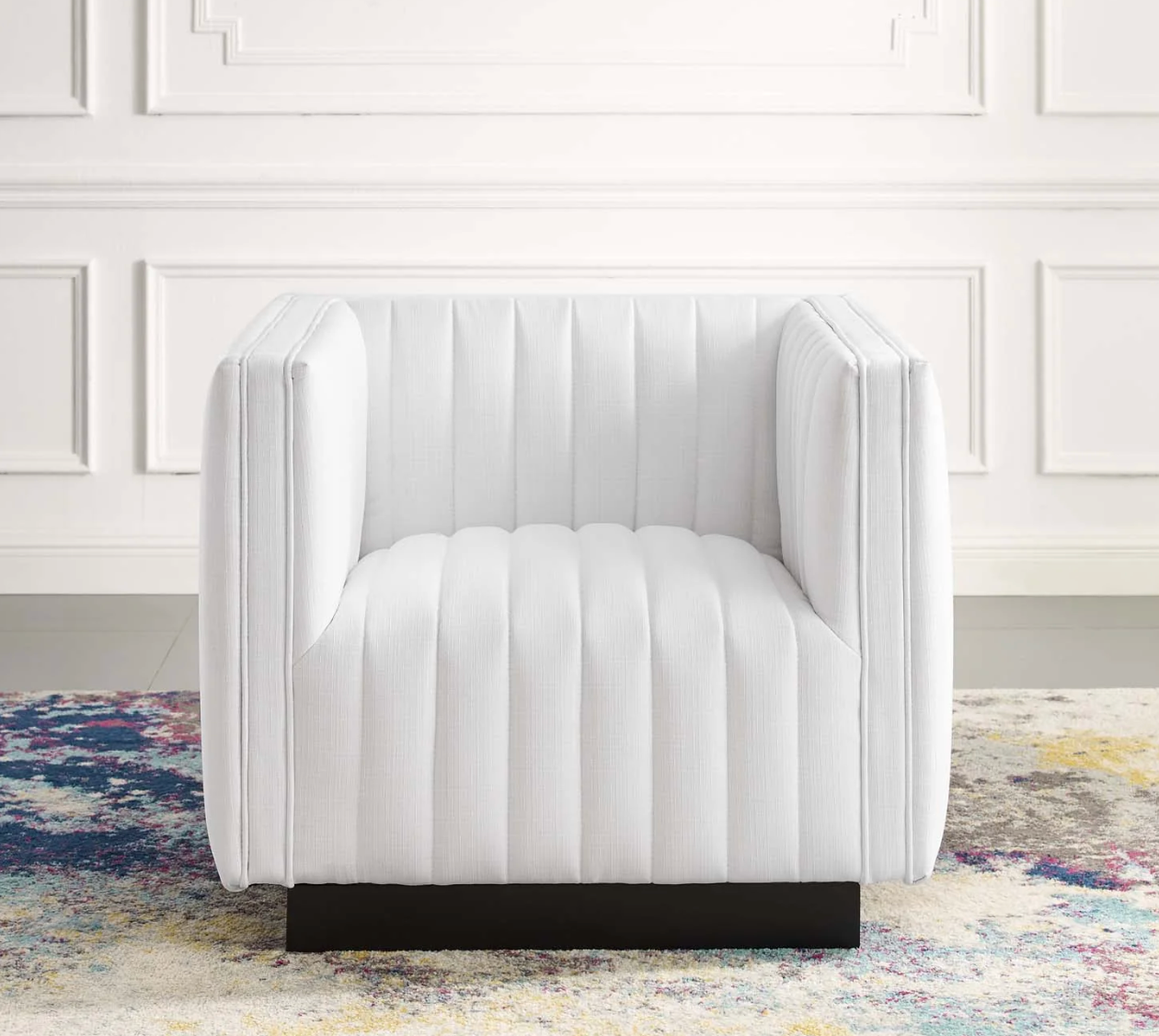 White Tufted Upholstered Fabric Armchair
