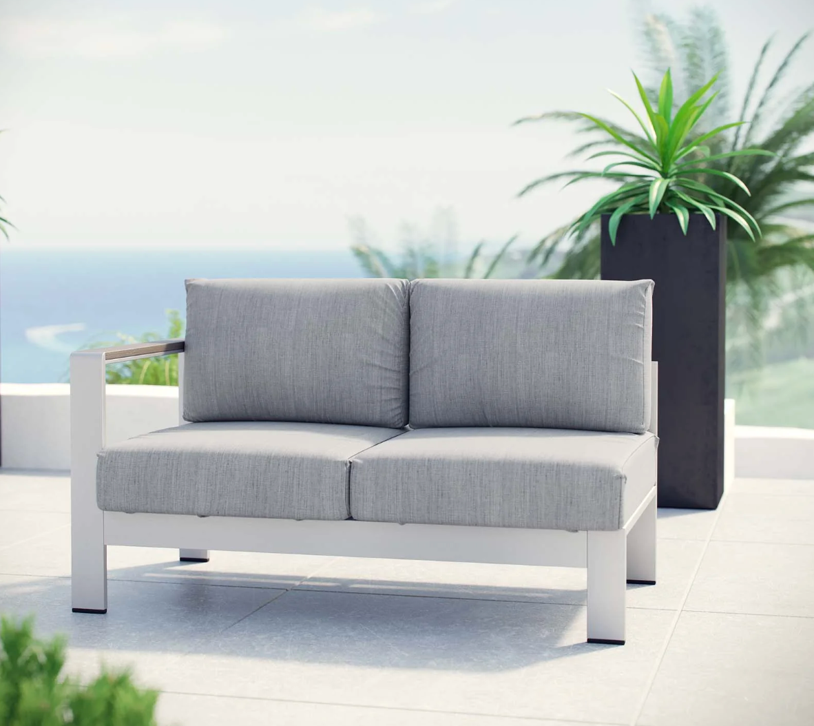 Grey and Silver Aluminum Corner Sectional Outdoor Sofa