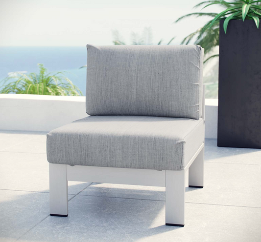 Grey and Silver Aluminum Armless Chair for Sectional Outdoor Sofa
