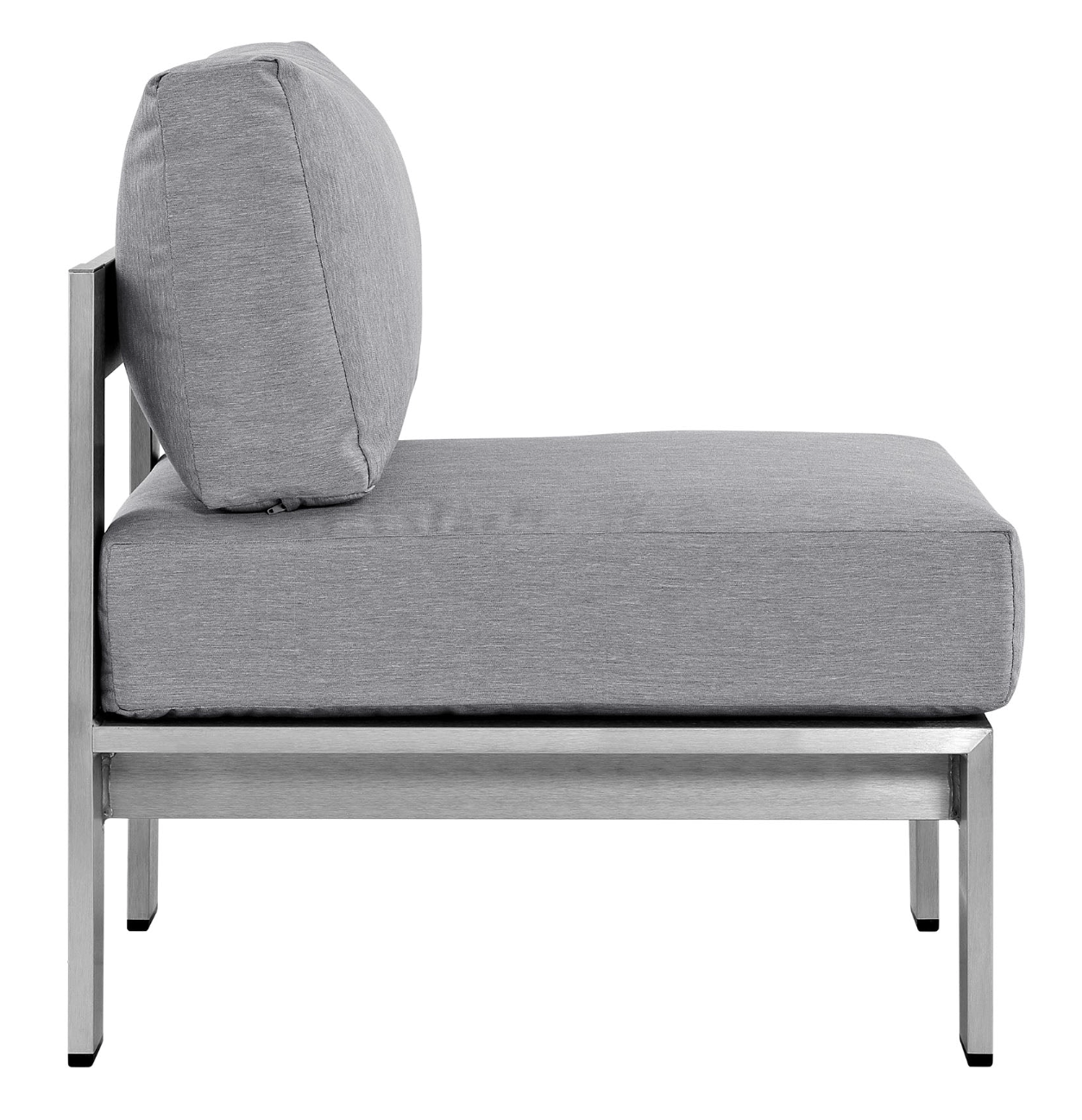 Grey and Silver Aluminum Armless Chair for Sectional Outdoor Sofa