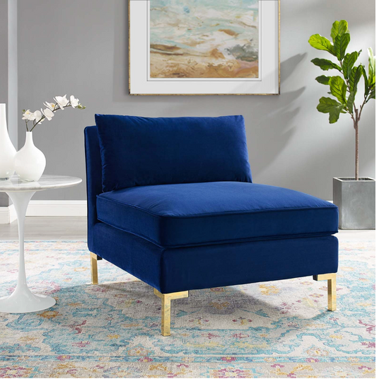 Dark Blue Velvet Armless Chair Piece for Sectional Sofa