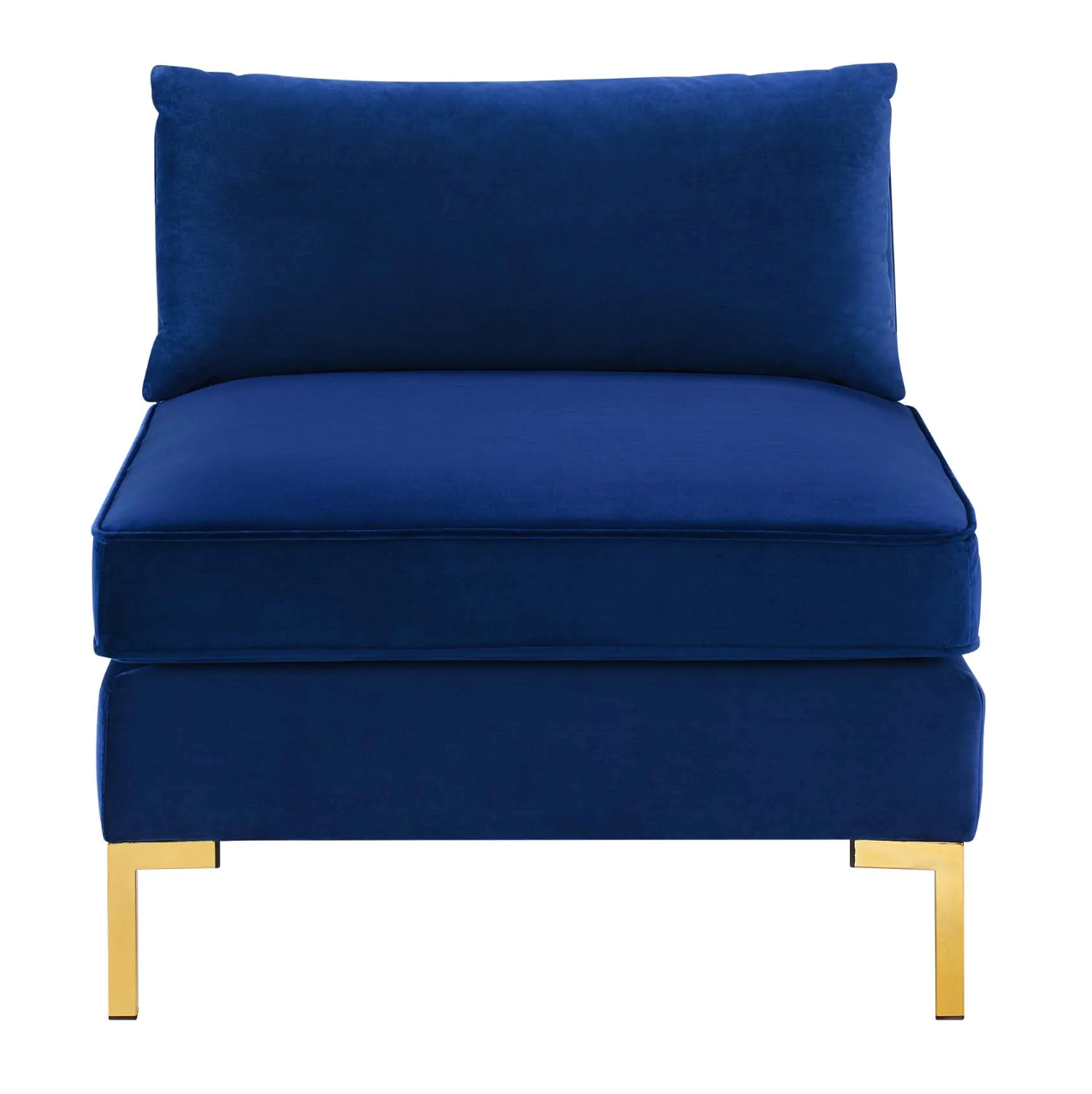 Dark Blue Velvet Armless Chair Piece for Sectional Sofa