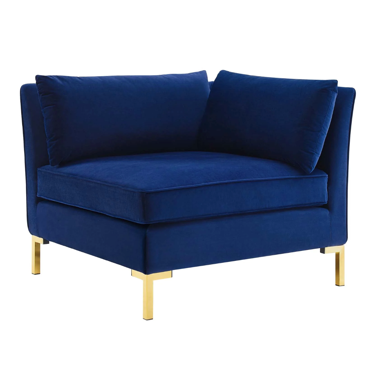 Dark Blue Velvet Corner Arm Chair Piece for Sectional Sofa