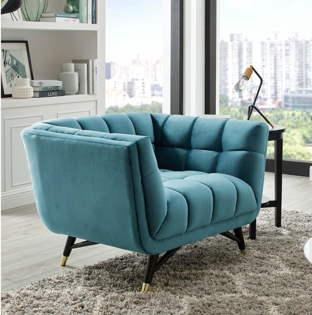 SEA BLUE VELVET ARM CHAIR