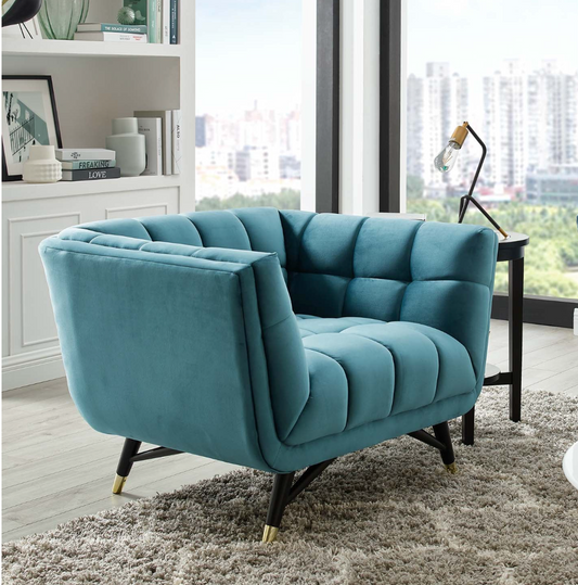 SEA BLUE VELVET ARM CHAIR