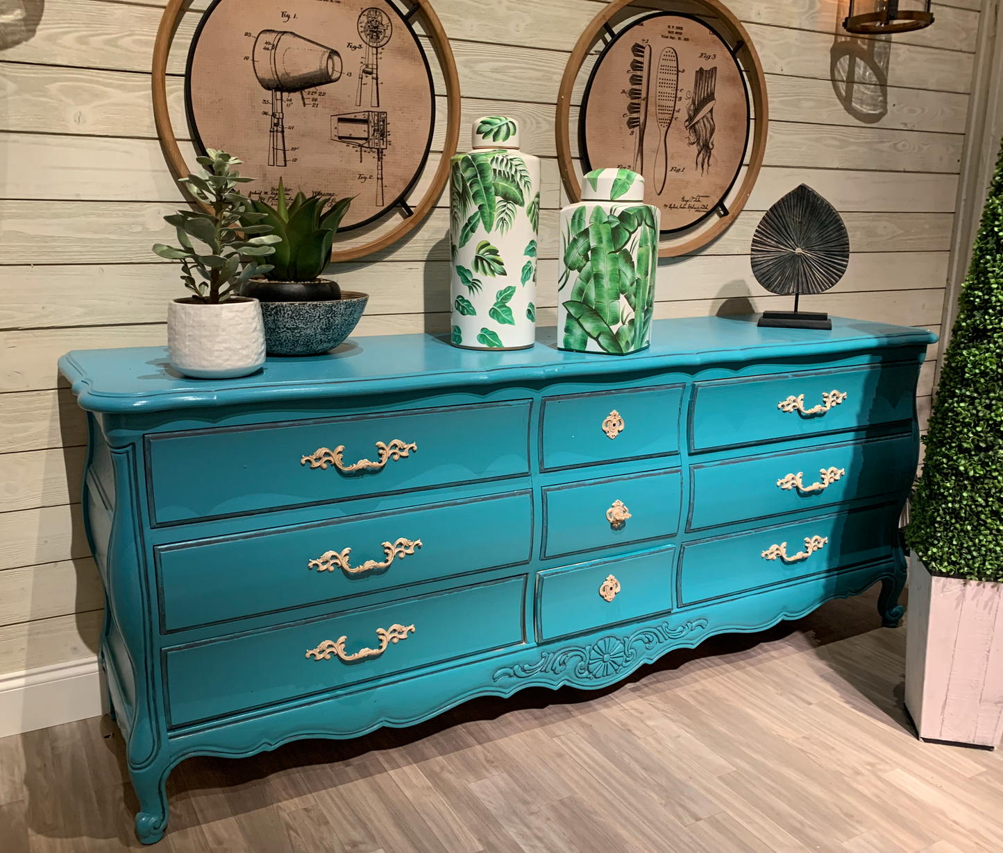 VINTAGE PAINTED BLUE DRESSER CABINET