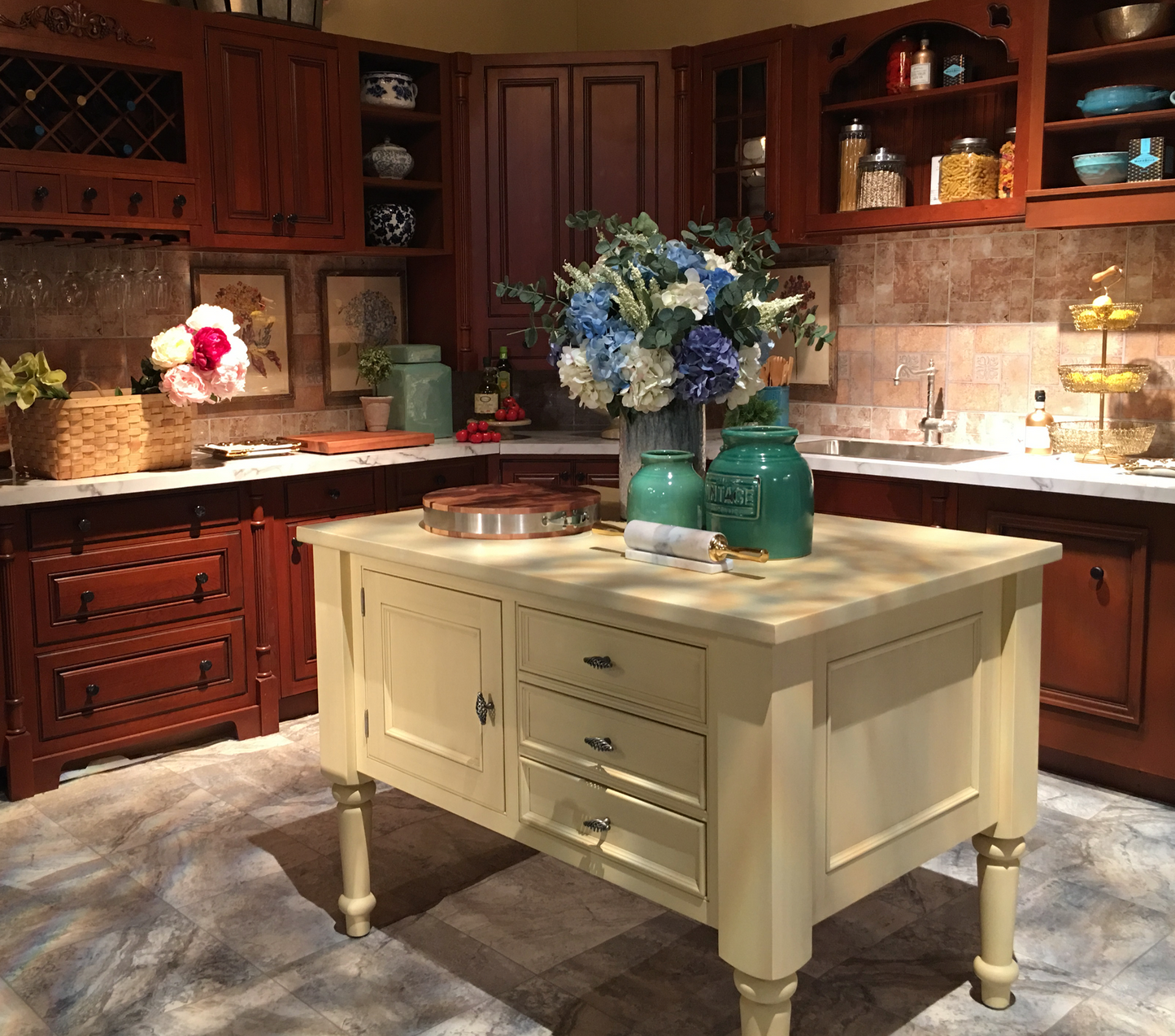 FARMHOUSE PALE YELLOW KITCHEN ISLAND / BUFFET