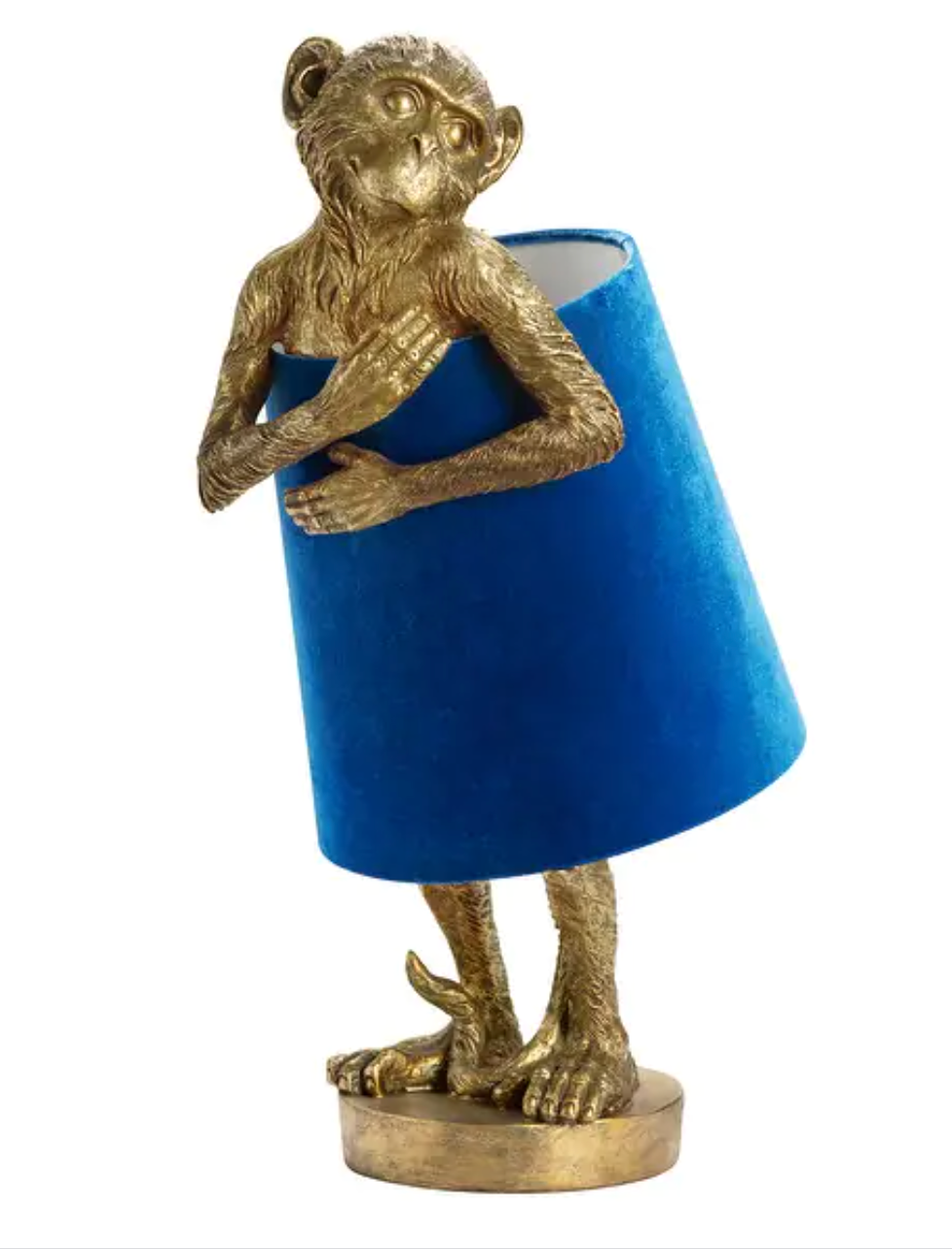 BRASS MONKEY TABLE LAMP WITH BLUE VELVET SHADE