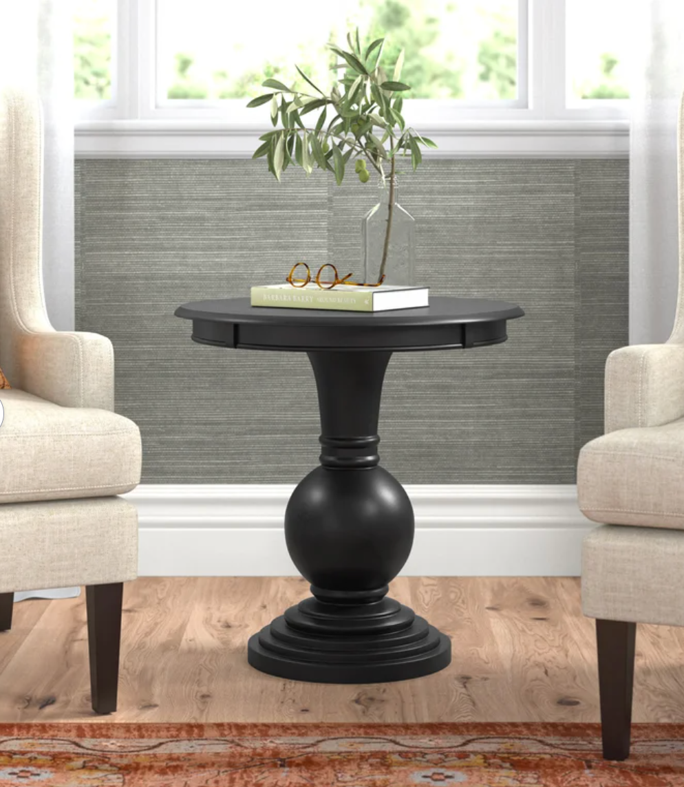 BLACK ROUND PEDESTAL END TABLE