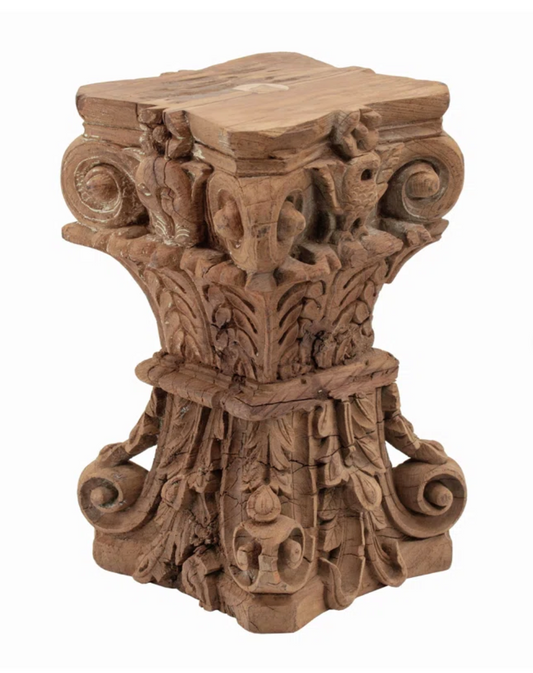 WOOD CARVED PEDESTAL END TABLE