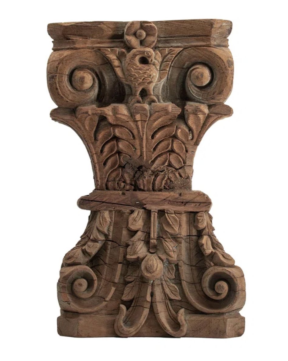 WOOD CARVED PEDESTAL END TABLE