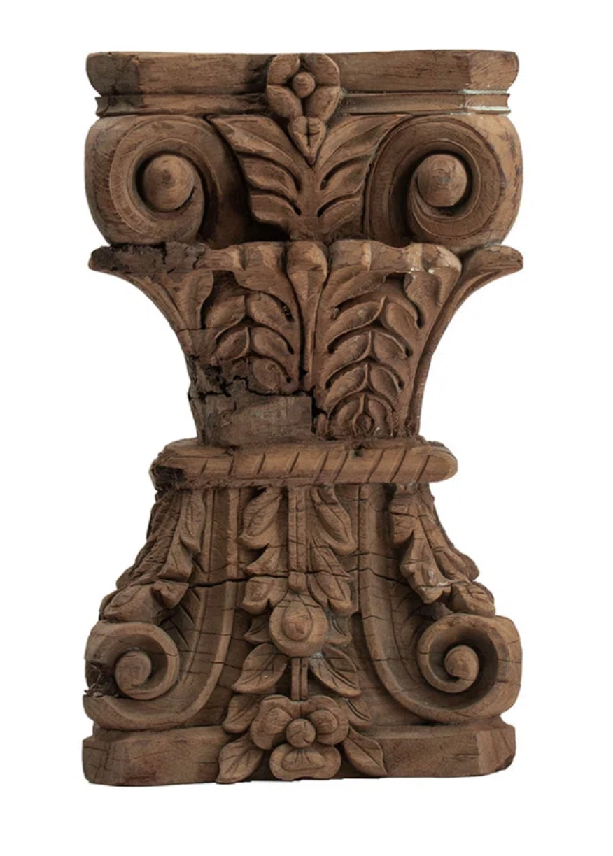 WOOD CARVED PEDESTAL END TABLE