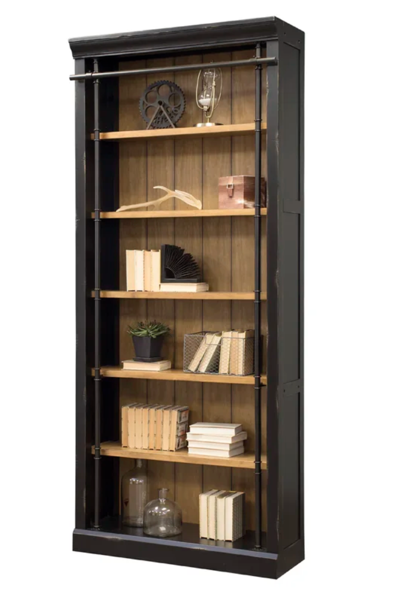 AGED EBONY BLACK WOOD LIBRARY BOOKCASE