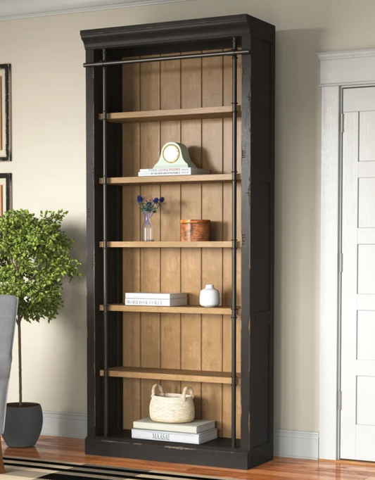 AGED EBONY BLACK WOOD LIBRARY BOOKCASE