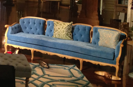 ANTIQUE BLUE VELVET SOFA